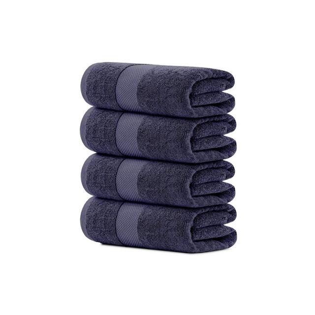 White Classic Luxury 100% Cotton Bath Towels Set of 4 - 27x54" Navy