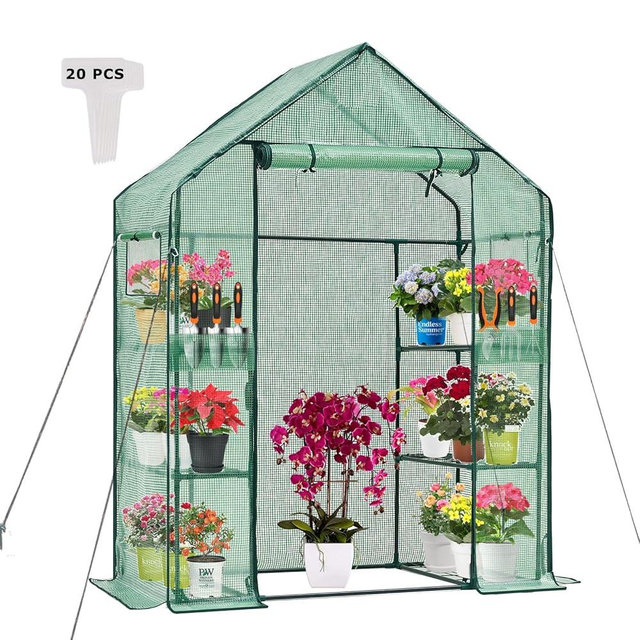 Purlyu Walk-in Greenhouse 3 Tiers 6 Shelves Roll-Up Zipper Door -28x56x76 inch PE Greenhouse Cover for Outdoor Plant Gardening Plants Cold Frost Protection Wind Rain Proof(PLGHW001G-N)