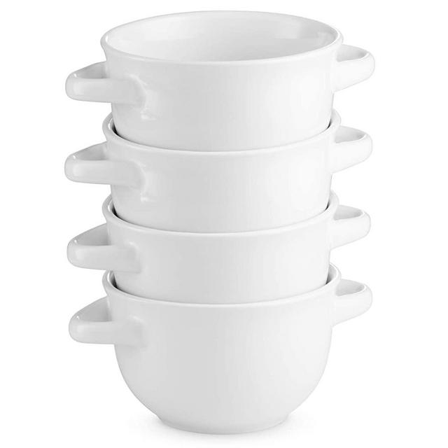 Soup Crocks with Handles, Ceramic Make, Soup, Chilli, by KooK, 22oz, Set of 4 (White)