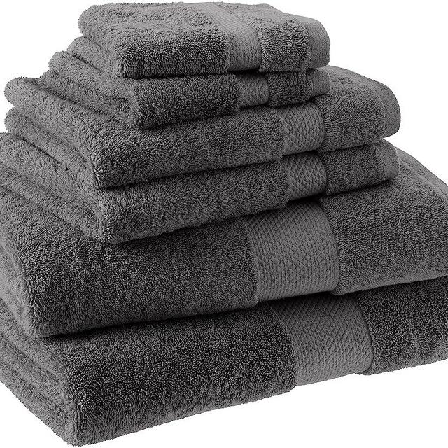 Amazon Aware 100% Organic Cotton Plush Bath Towels - 6-Piece Set, Dark Gray