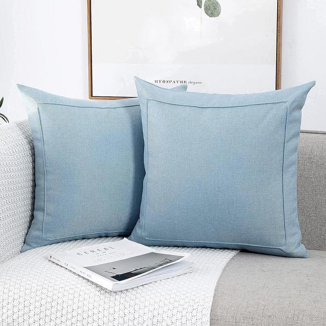 Jepeak Burlap Linen Throw Pillow Covers Cushion Cases Pack of 2 Farmhouse Modern Decorative Solid Square Pillow Covers for Sofa Livingroom Home Decoration (20 x 20 Inch, Baby Blue)