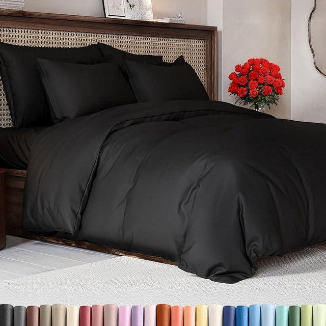 Black Duvet Cover Cal King Size - Extra Soft Cal King Size Duvet Cover - Lightweight, Comfy & Breathable - Easy Care & Fade Free w/ Zipper Closures & Ties - 104" x 98" Inches - Comforter Not Included