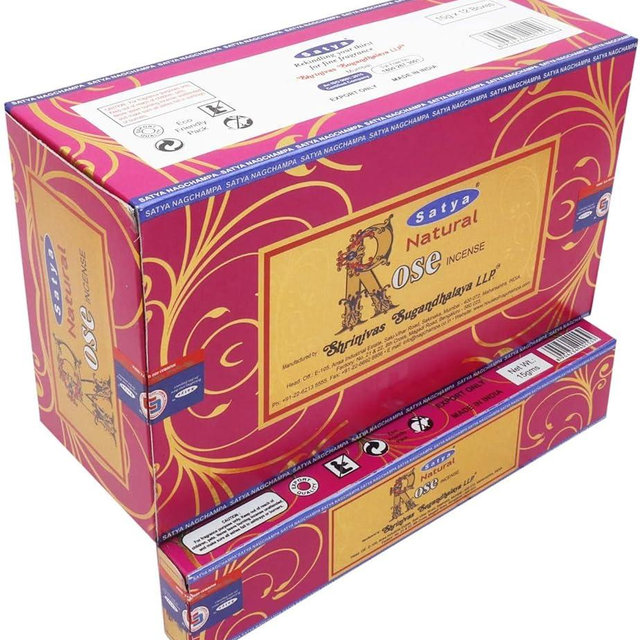 Satya "Nag Champa" Rose Natural Incense Sticks, 15 g 15 g/Pack, 12 Packs/Box Price is for The Box
