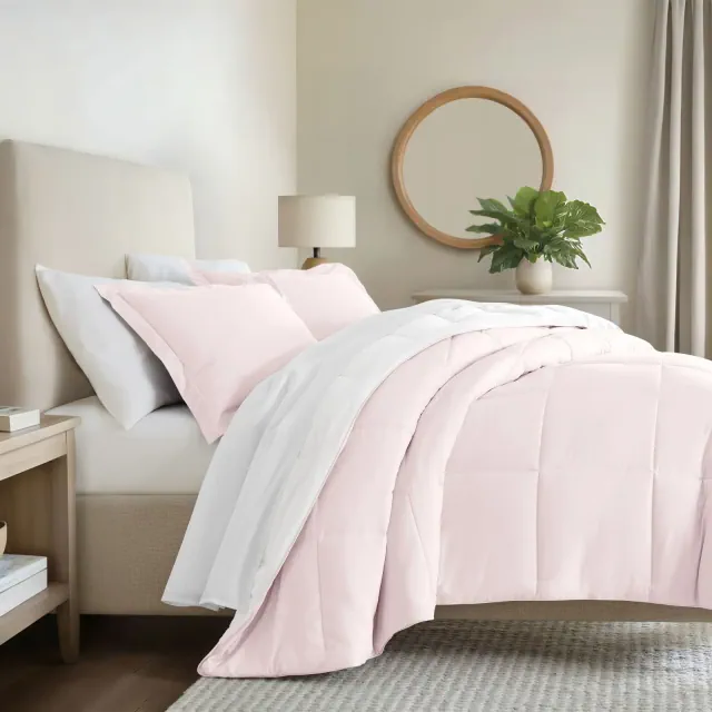Reversible Comforter and Shams Set, Ultra Soft - Becky Cameron, Blush / White, King/California King