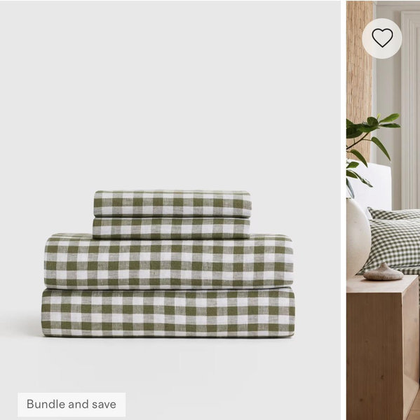European Linen Sheet Set - Olive Gingham