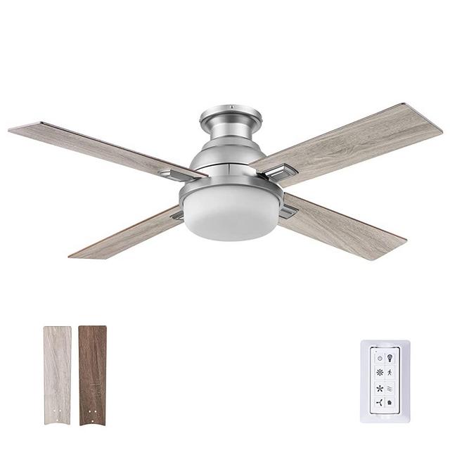 Prominence Home 52" Kyrra Contemporary Modern Semi-Flush Mount Ceiling Fan with Remote, 4-Blade with LED Light, Indoor, Pewter Finish