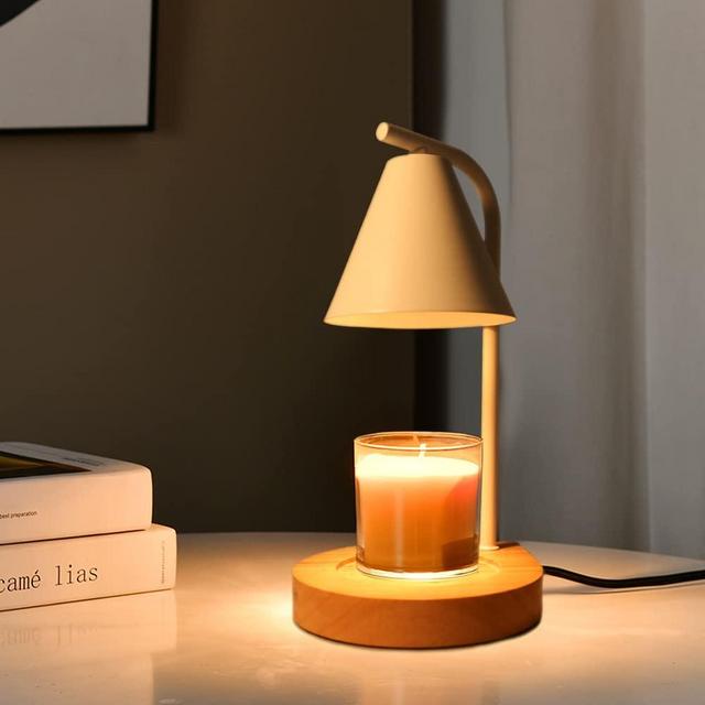 SOKCVSEA Fragrance Candle Warmer Lamp Home Decor Wax Melt for Small Large Size Jar Candles Wooden Base (Round White)