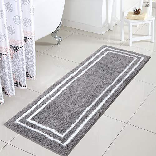 Uphome Bath Rug Runner Non-Slip Gray Banded Shaggy Bath Mat 18x47 inch Luxury Water Absorbent Long Bathroom Rugs Soft Microfiber Machine Washable Floor Rugs for Shower Bathtub