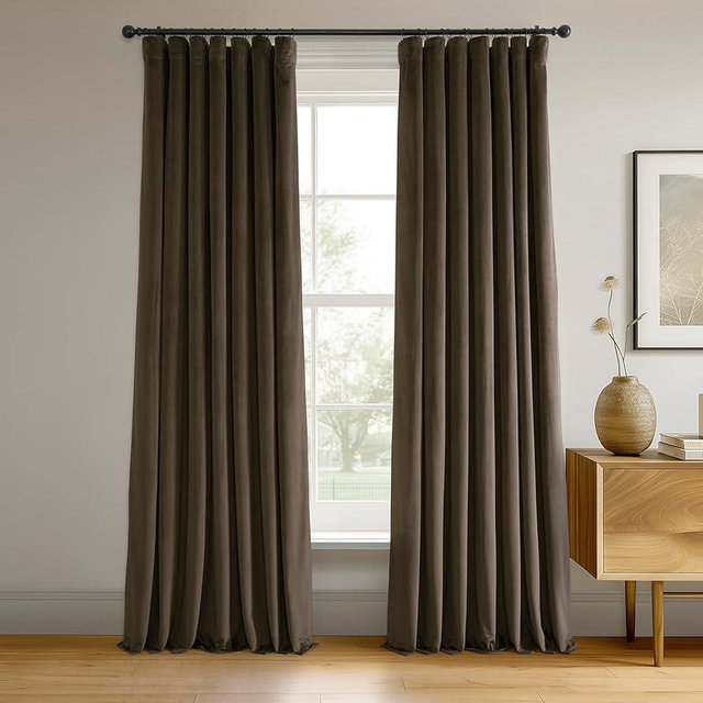 HPD Half Price Drapes Signature Velvet Thermal Blackout Curtains for Living Room 108 Inch Long (1 Panel) Rod Pocket Insulated Blackout Curtains for Bedroom Window Curtains, 50W x 108L, Java