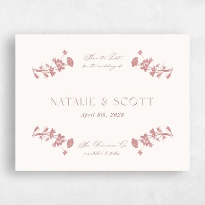 Deep Blush, Pink Wedding Save the Date - Dianora Landscape