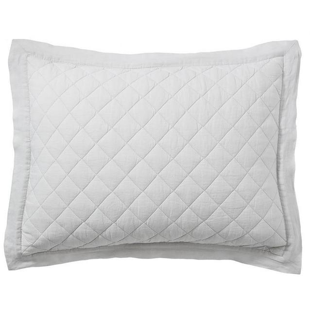 Soft Gray Belgian Flax Linen Diamond Quilted Shams, Standard