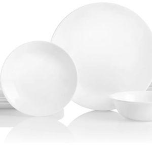 Corelle Vitrelle 18-Piece Service for 6 Dinnerware Set Triple Layer Glass and Chip Resistant, Lightweight Round Plates and Bowls Set, Winter Frost White