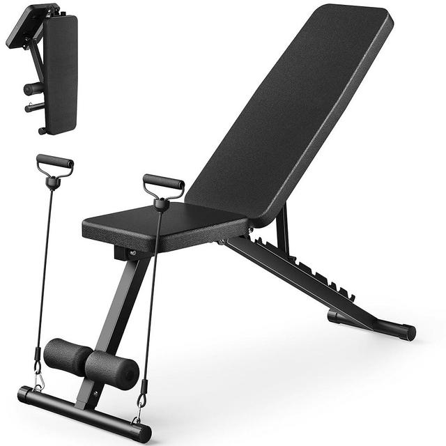 Adjustable Weight Bench for Home Gym, Foldable Workout Bench for Full Body Fitness Dumbbell Exercise, 600LBS Incline Decline Flat Bench with Resistance Bands for Strength Training