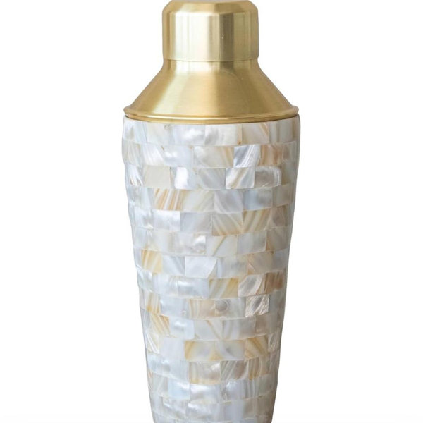 Creative Co-Op 24 oz. Stainless Steel and Mother of Pearl Cocktail Shaker, Natural, Large, White/Gold