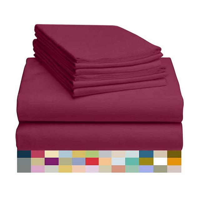 LuxClub 6 PC Sheet Set Bamboo Sheets Deep Pockets 18" Eco Friendly Wrinkle Free Sheets Hypoallergenic Anti-Bacteria Machine Washable Hotel Bedding Silky Soft - Burgundy Queen
