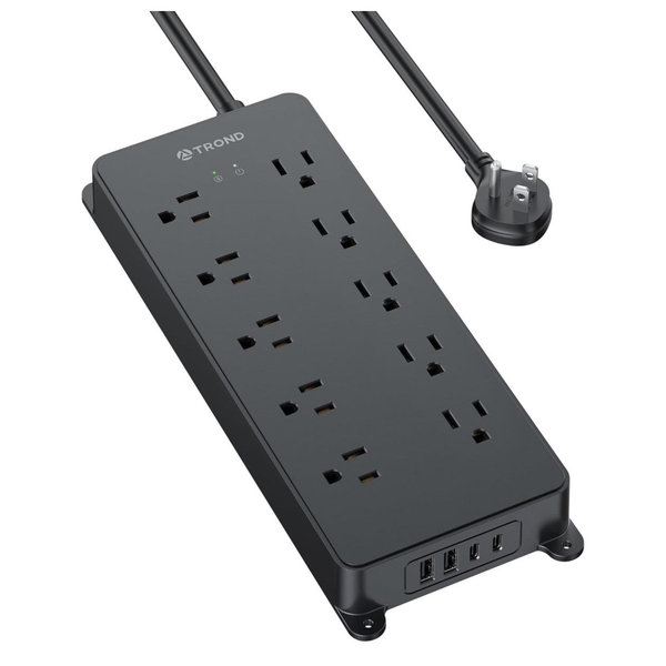 TROND Surge Protector Power Strip, 5ft Heavy Duty Extension Cord with 32W USB C & QC 3.0 Charger, 4000 Joules, ETL Listed, 13 Wide Spaced Outlets, Flat Plug, Wall Mount for Home Office Supplies, Black