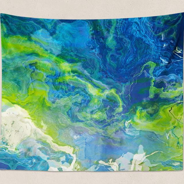 Abstract Art Tapestry, 50x60 wall hanging in Blue, Green and White, River Dream