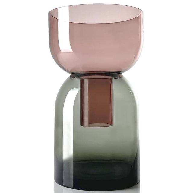 Cloudnola Reversible XL Glass Flower Vase and Bud Vase, Smoke Grey and Pink, 13.1" Height x 7.75" Dia, Home, Wedding, and Event Decor