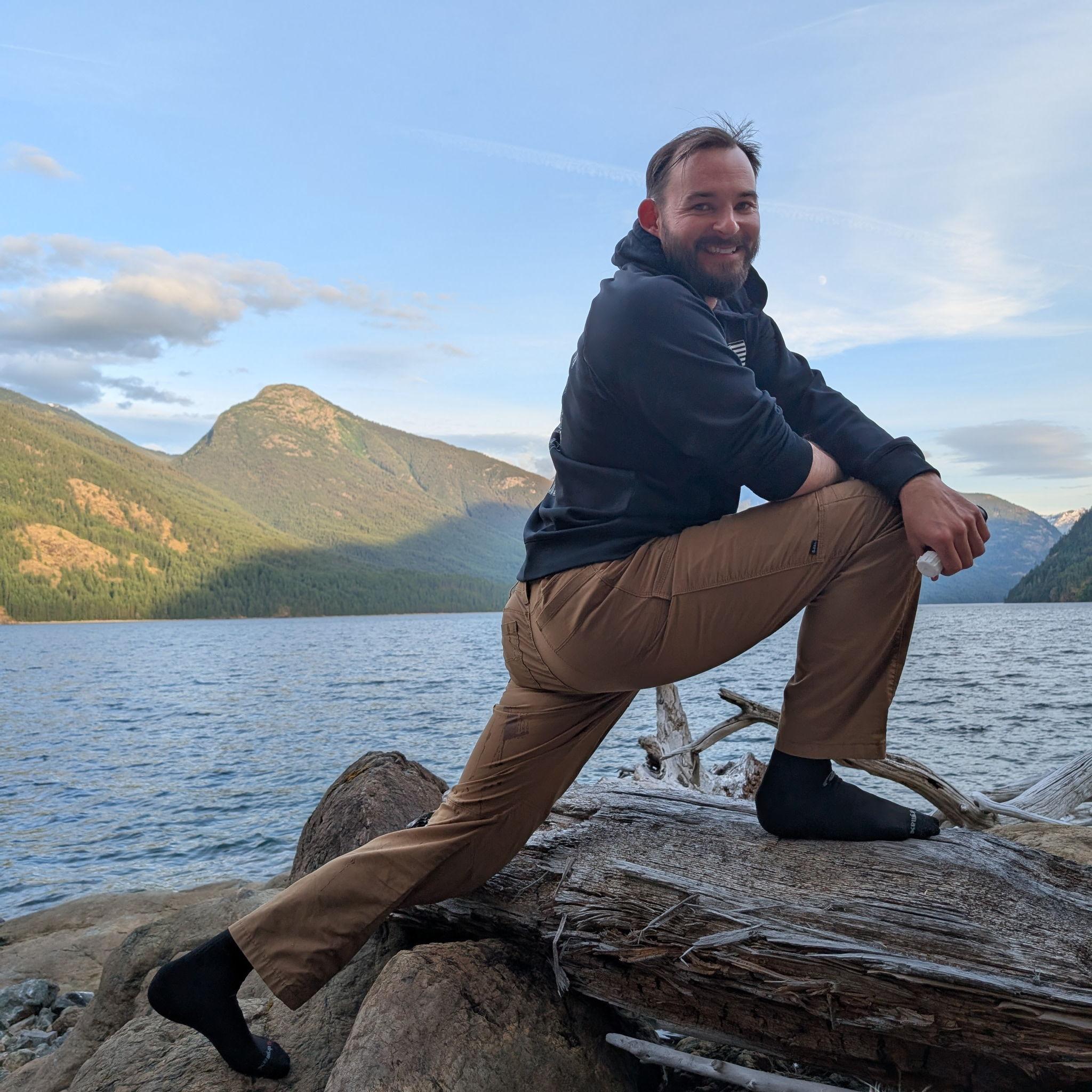 Filtering water while camping at Ross Lake. So much bonding on this trip! At times too much...