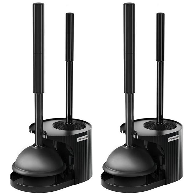 FORASTO 2Pack 2 in 1 Toilet Brush and Plunger Set, Extended Handle Plunger,Toilet Bowl Brush Plunger Set,Bathroom Cleaning Tools,Toilet Brush Plunger Combo,Cleaning Supplies，Bright Black(19.9inch)