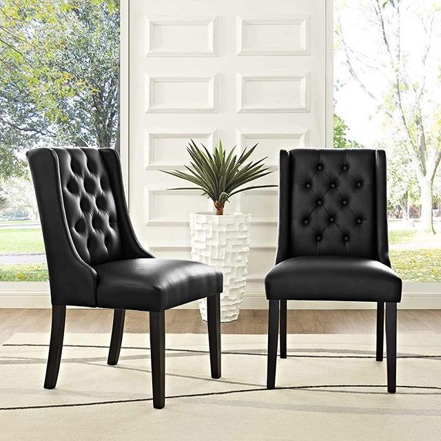Modway Baronet Dining Chair Vinyl Set of 2, Black