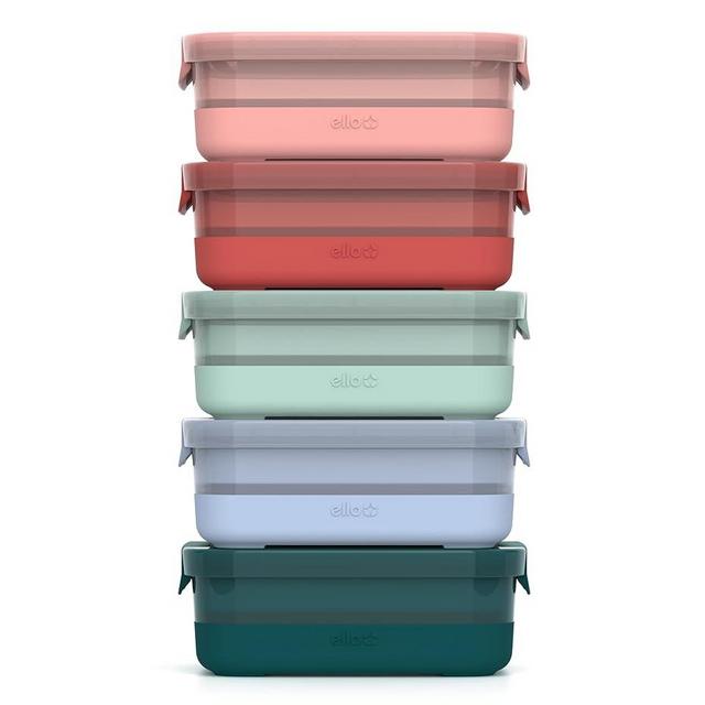 Ello Plastic 3.7 Cup Meal Prep Set 10 Pc, 5 Pack Set - BPA Free Plastic Food Storage Container with Silicone Boot and Airtight Plastic Lids, Dishwasher, Microwave, and Freezer Safe, Melon