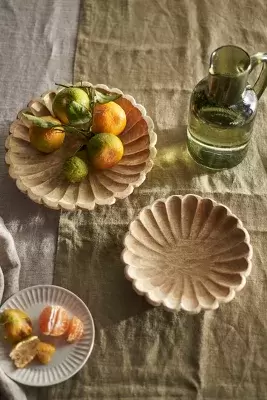 Scalloped Wood Serving Dishes, Set of 2