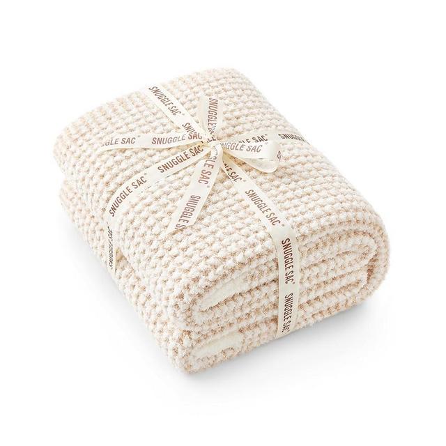Snuggle Sac Cream Waffle Throw Blanket for Couch Bed Sofa 50x60 inches, Reversible Beige Blanket Microfiber Fluffy Fuzzy Cozy Knit Soft Throws for Women Mothers Birthday Gifts