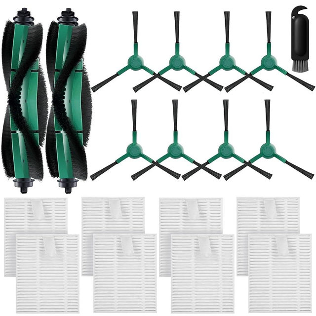 HUIZHEN Accessories Kit Compatible with iRobot Roomba 104/105 Vac & Combo, Essential Q0120, Q0520, Y0110, Y0140, Q011 Robot Vacuum Replacement Parts,2 Main Brush, 8 Side Brush, 8 HEPA Filter (18 Pack)