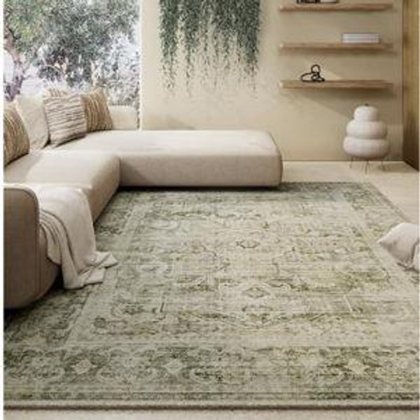 Machine Washable Living Room Rug: 5x7 Area Rugs for Bedroom Non Slip Low Pile Soft Faux Wool Non Shedding Vintage Boho Carpet Rugs for Dining Room Kitchen Entryway Nursery Farmhouse Home Office Indoor
