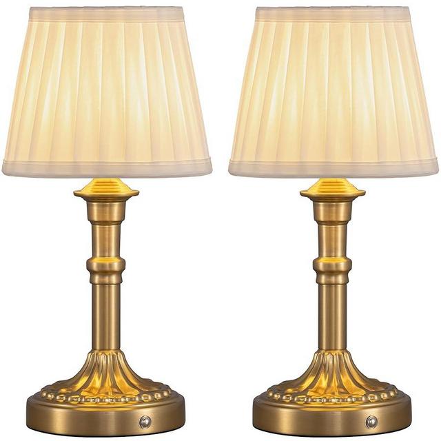 KDG Cordless Portables Table Lamp Set of 2, LED Fabric Shade Small Desk Lamps, 5000mAh Battery Powered Lighting, 2700K Stepless Dimmable Light for Living Room, Dining Room, Bedroom, Bedside (Bronze)