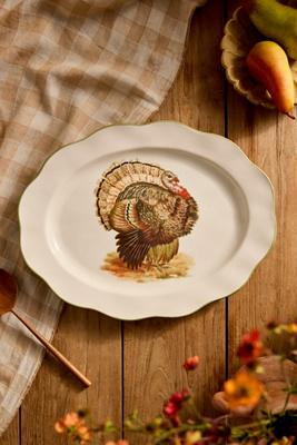 Turkey Scalloped Stoneware Serving Platter