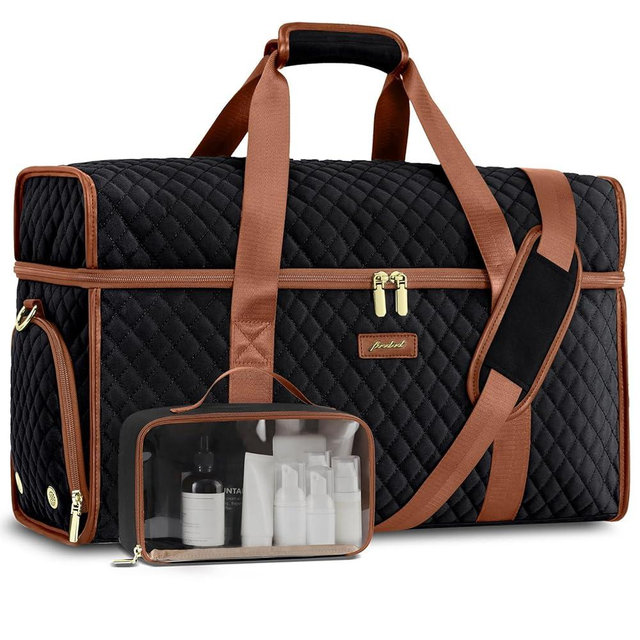 Weekender Travel Duffle Bag for Women: Overnight Bags with Shoe Compartment Carry on Bags for Airplanes with Toiletry Bag Weekend Yoga Gym Bag with Wet Pocket Black Brown