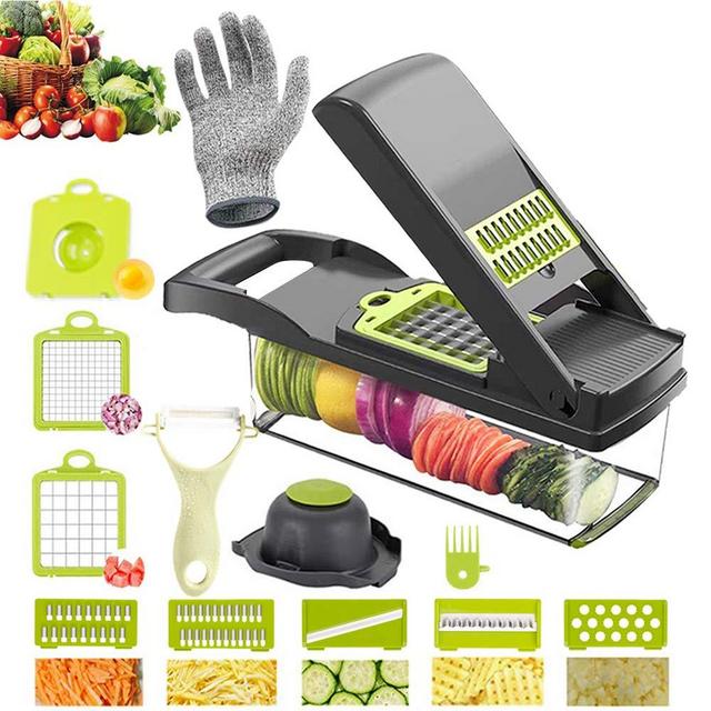 MZY LLC 13 in 1 Vegetable Chopper Mandoline Slicer Veggie Chopper with Container for Fruit and Vegetable Dicer Chopper for Tomato Potato Garlic Veggie Carrot - Black