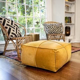 Square Cotton Velvet Pouf