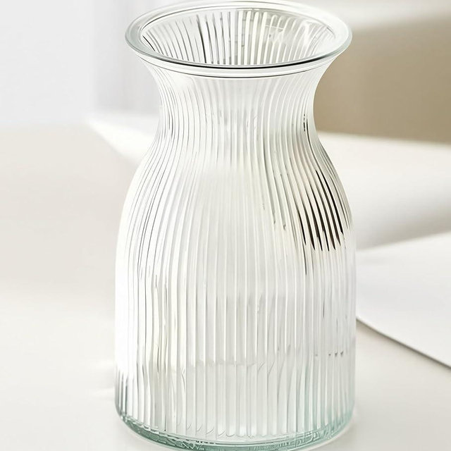 New 2026 Design Ribbed Glass Vase Wide - 8 Inch Tall Ribbed Vase for Wedding Reception, Home Decor, Housewarming Gift (Clear) Decorative Flower Vases - Bud Vase for Centerpieces Cylinder Vases
