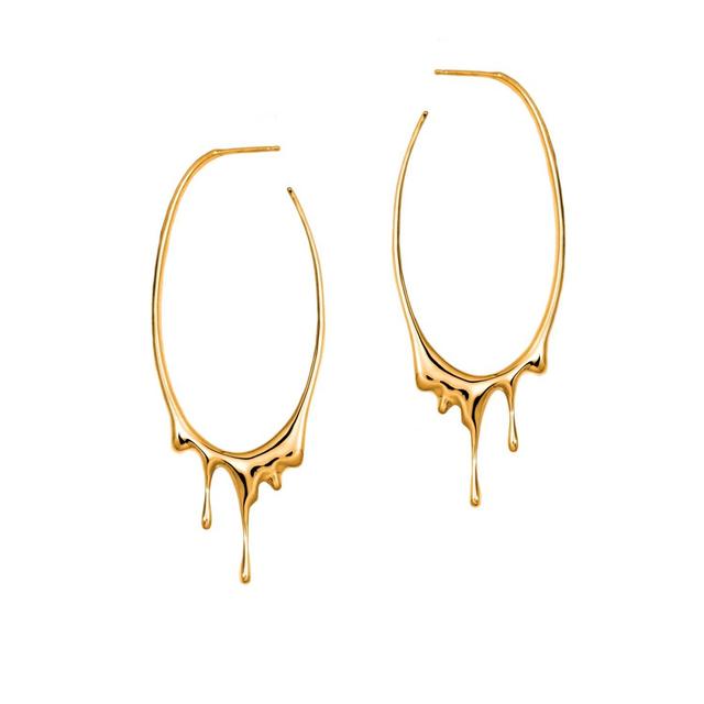 Dripping Oval L Gold Hoops