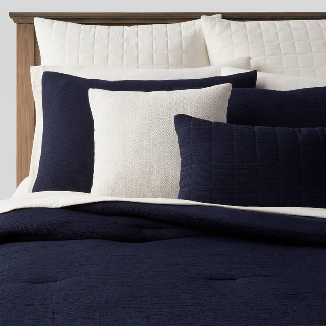 12pc Full Micro Texture Comforter & Sheet Bedding Set Navy - Threshold™
