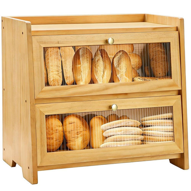 VEDALIO Bread Box For Kitchen Countertop, Corner Breadbox, Bread Boxes for Kitchen Counter Organizer Decor Storage, Wooden Storage Box Breadbox, Housewarming Birthday Wedding Christmas Gift