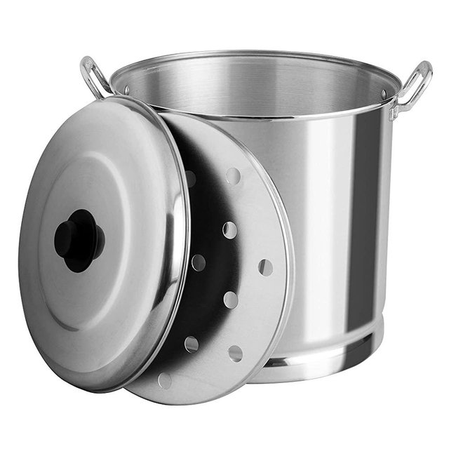 Vasconia – 32-Quart Steamer Pot (Aluminum) with Tray & Aluminum Lid for Most Stoves (Hand-Wash only) Large Stock Pot for Tamales, Steaming, Boiling & Frying - Makes Seafood, Pasta, Veggies & More