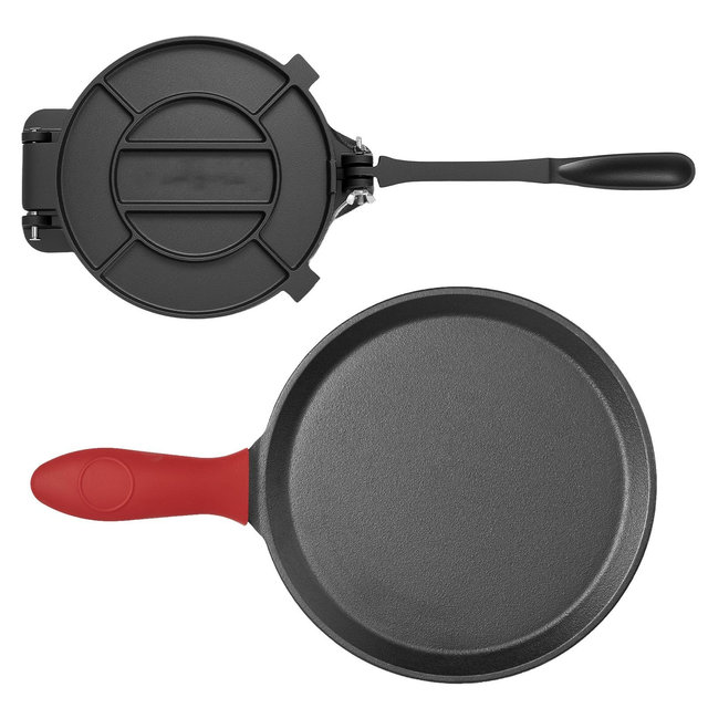 VEVOR Tortilla Press, 8 Inch Cast Iron Tortilla and Roti Maker, Heavy Duty Tortilladora Press with Handle and 100 Pcs Parchment Paper, Black