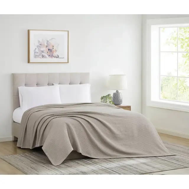 Cannon King Heritage Cotton Waffle Blanket Khaki: All Ages, Machine Washable, Tumble Dry, 108"x90"