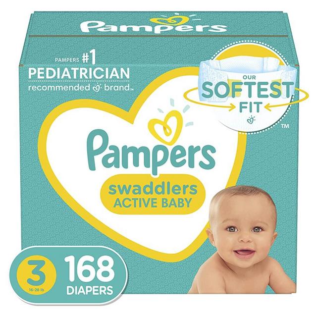 Diapers Size 3, 168 Count - Pampers Swaddlers Disposable Baby Diapers, ONE MONTH SUPPLY (Packaging May Vary)
