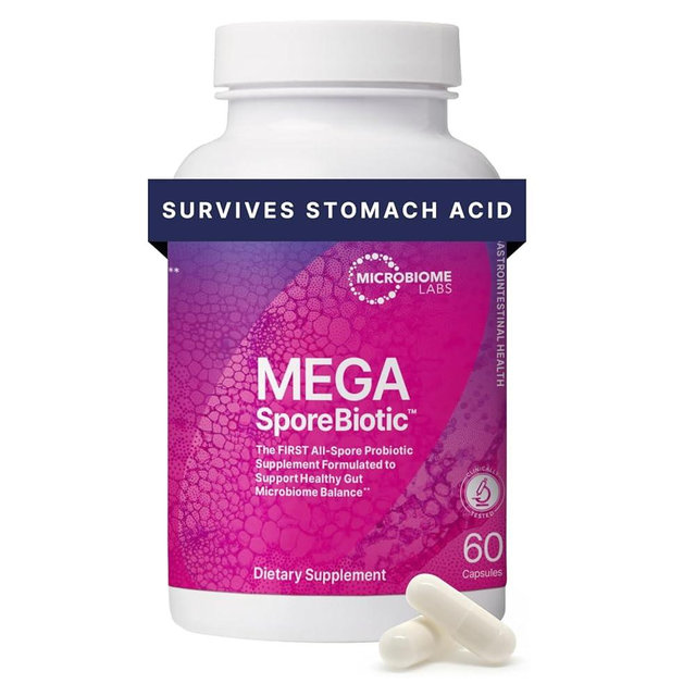 Microbiome Labs MegaSporeBiotic Probiotics for Women & Men - Spore-Based Probiotic for Gut Health & Digestive Support - Shelf-Stable, Travel-Friendly, Mens & Womens Probiotics (60 Capsules)