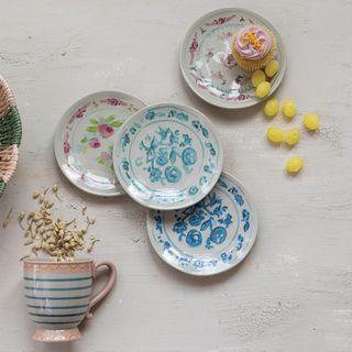 4-Piece Assorted Floral Appetizers Plate Set