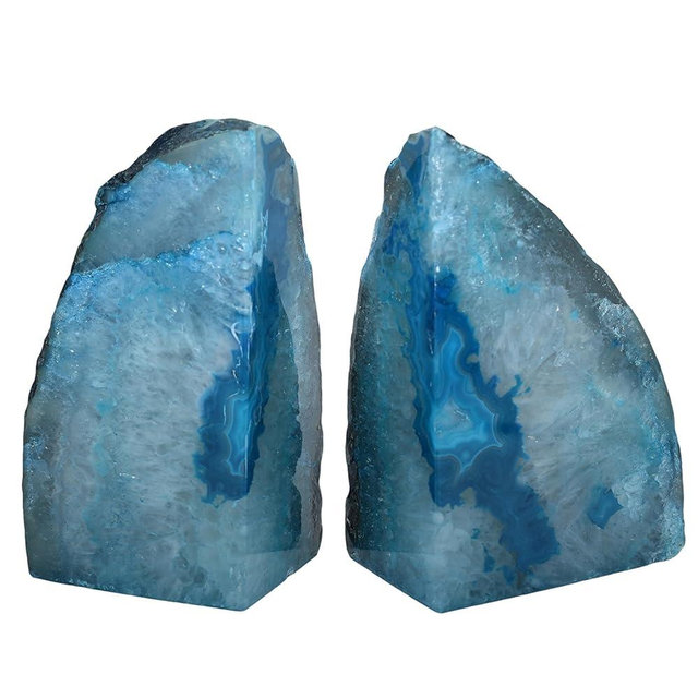 Nature's Decorations Teal Agate Bookends - A-Quality Small Heavy Duty Geode, Turquoise & Aqua Room Decor Accents, Unique Crystal Gift, 1 Pair (2-3 lbs)