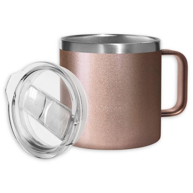 Stainless Steel Covered Coffee Mug in Rose Gold