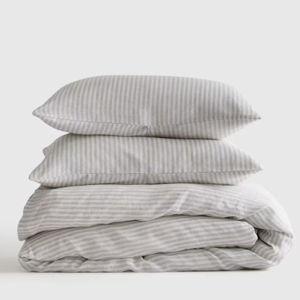 European Linen Stripe Duvet Cover Set | King | Mist/White