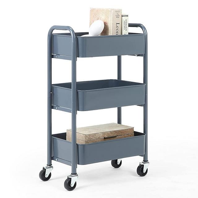 SunnyPoint 3-Tier Delicate Compact Rolling Metal Storage Organizer - Mobile Utility Cart Kitchen/Under Desk Cart with Caster Wheels (Blue, Compact (15.5" X 26.8" X 10.27"))