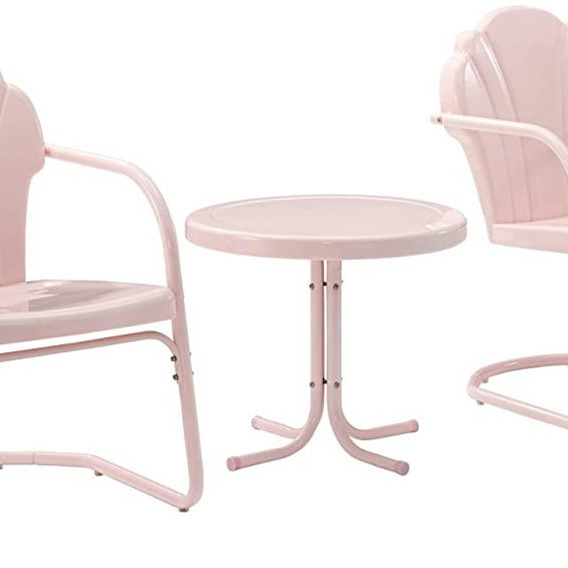 Crosley Furniture KO10011PI Tulip Retro Metal 3-Piece Seating Set (2 Chairs and Side Table), Pink